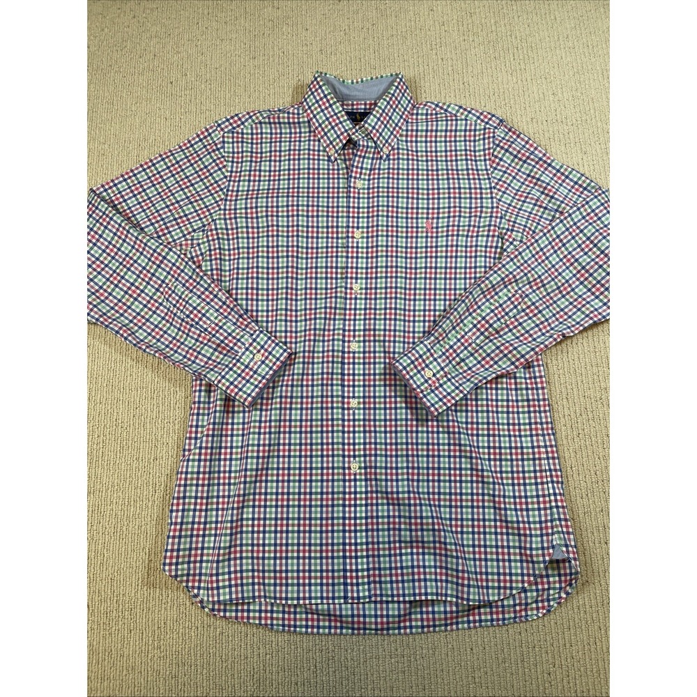 Ralph Lauren Men's Medium Button Down Shirt Gingham Plaid 100% Cotton Stretch
